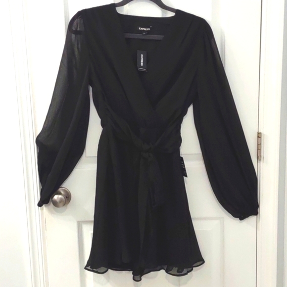 NWT Express Wrap Black Chiffon Surplice Dress Size S - Picture 1 of 10